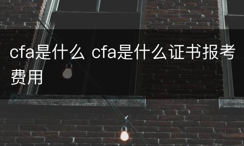 cfa是什么 cfa是什么证书报考费用