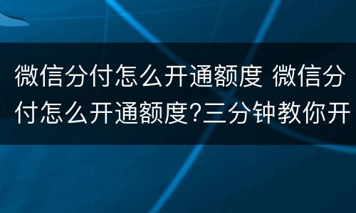 微信分付怎么开通额度 微信分付怎么开通额度?三分钟教你开通分付借钱!