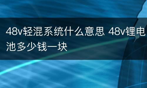 48v轻混系统什么意思 48v锂电池多少钱一块