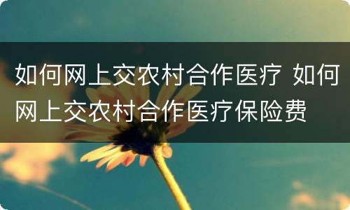 如何网上交农村合作医疗 如何网上交农村合作医疗保险费