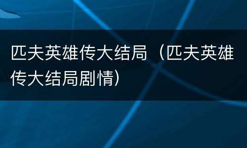 匹夫英雄传大结局（匹夫英雄传大结局剧情）