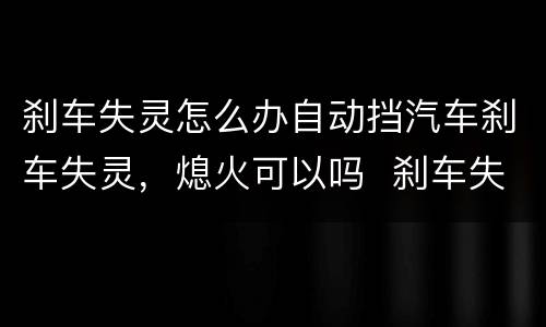 刹车失灵怎么办自动挡汽车刹车失灵，熄火可以吗  刹车失灵怎么处理