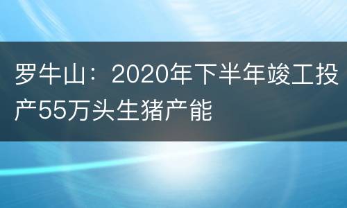 罗牛山：2020年下半年竣工投产55万头生猪产能