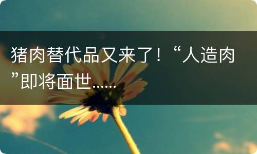 猪肉替代品又来了！“人造肉”即将面世......