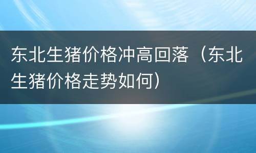 东北生猪价格冲高回落（东北生猪价格走势如何）