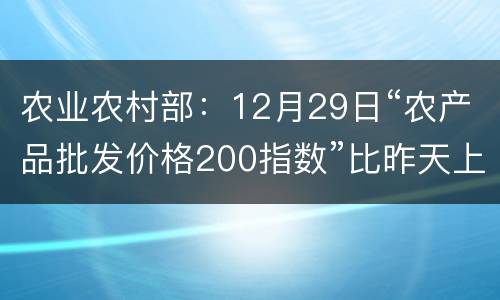 农业农村部：12月29日“农产品批发价格200指数”比昨天上升0.25个