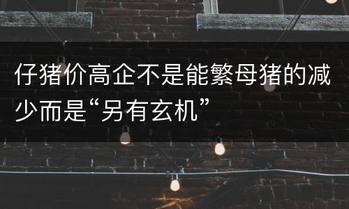 仔猪价高企不是能繁母猪的减少而是“另有玄机”