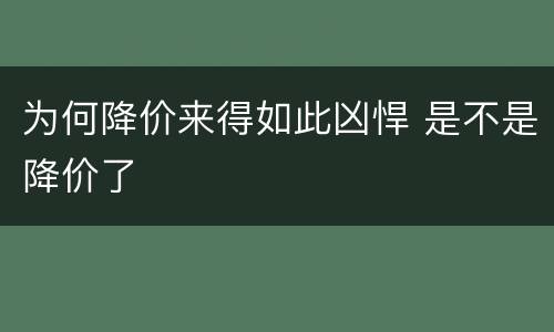 为何降价来得如此凶悍 是不是降价了