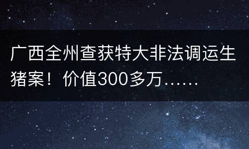 广西全州查获特大非法调运生猪案！价值300多万……