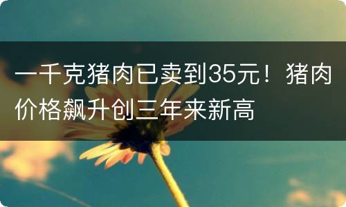 一千克猪肉已卖到35元！猪肉价格飙升创三年来新高