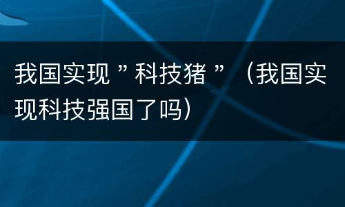 我国实现＂科技猪＂（我国实现科技强国了吗）