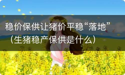 稳价保供让猪价平稳“落地”（生猪稳产保供是什么）