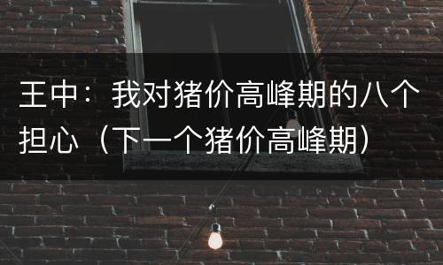 王中：我对猪价高峰期的八个担心（下一个猪价高峰期）