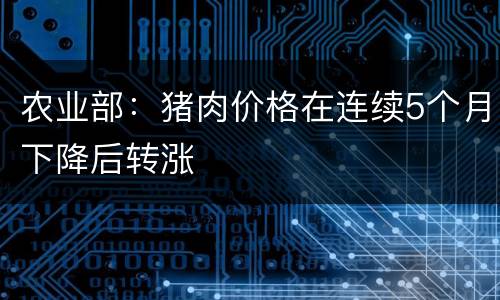 农业部：猪肉价格在连续5个月下降后转涨