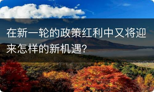 在新一轮的政策红利中又将迎来怎样的新机遇？