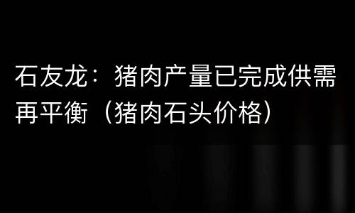 石友龙：猪肉产量已完成供需再平衡（猪肉石头价格）