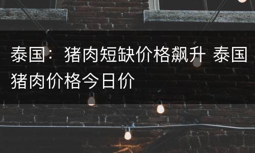泰国：猪肉短缺价格飙升 泰国猪肉价格今日价