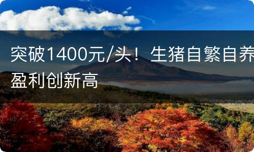 突破1400元/头！生猪自繁自养盈利创新高