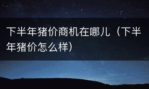 下半年猪价商机在哪儿（下半年猪价怎么样）