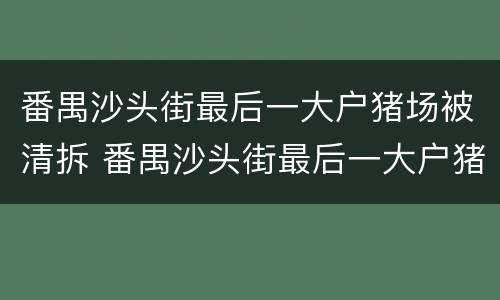 番禺沙头街最后一大户猪场被清拆 番禺沙头街最后一大户猪场被清拆是哪一年