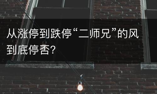 从涨停到跌停“二师兄”的风到底停否？