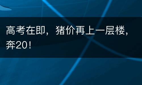 高考在即，猪价再上一层楼，奔20！