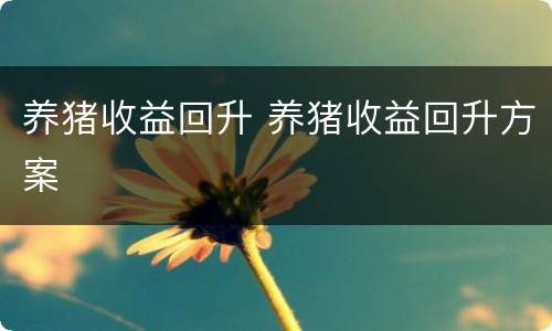 养猪收益回升 养猪收益回升方案