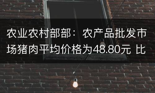 农业农村部部：农产品批发市场猪肉平均价格为48.80元 比昨天下降