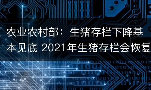 农业农村部：生猪存栏下降基本见底 2021年生猪存栏会恢复吗