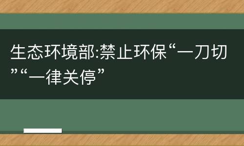 生态环境部:禁止环保“一刀切”“一律关停”