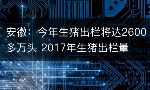 安徽：今年生猪出栏将达2600多万头 2017年生猪出栏量
