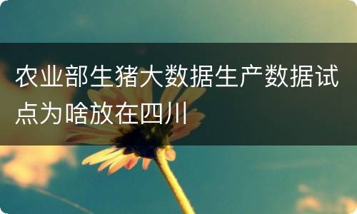 农业部生猪大数据生产数据试点为啥放在四川