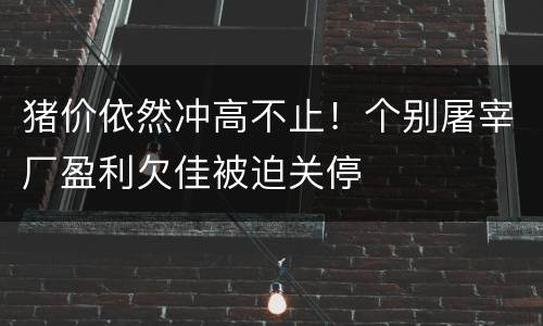 猪价依然冲高不止！个别屠宰厂盈利欠佳被迫关停