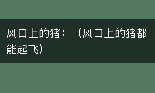 风口上的猪：（风口上的猪都能起飞）