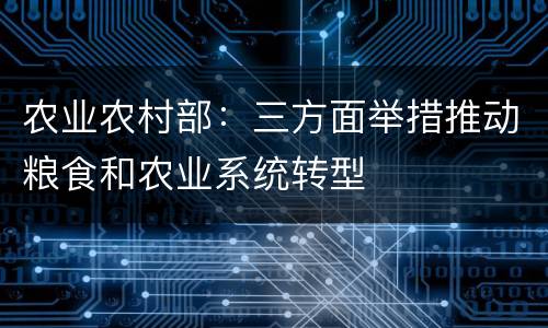 农业农村部：三方面举措推动粮食和农业系统转型