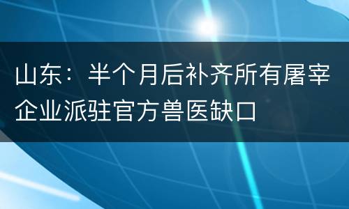 山东：半个月后补齐所有屠宰企业派驻官方兽医缺口