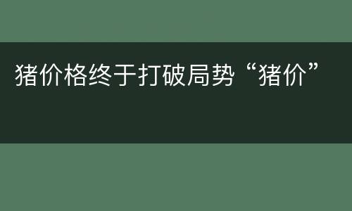 猪价格终于打破局势 “猪价”