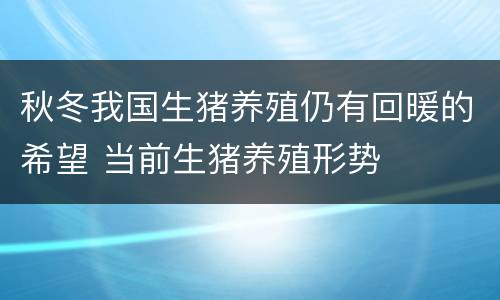 秋冬我国生猪养殖仍有回暖的希望 当前生猪养殖形势