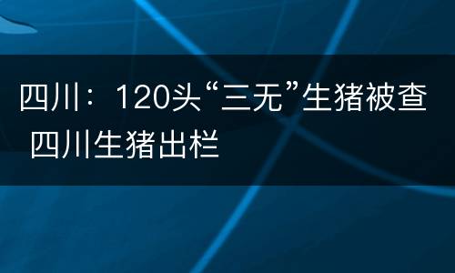 四川：120头“三无”生猪被查 四川生猪出栏