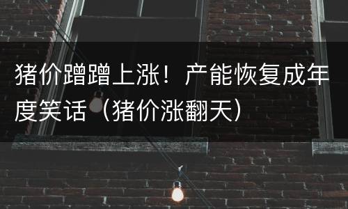 猪价蹭蹭上涨！产能恢复成年度笑话（猪价涨翻天）