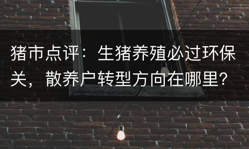 猪市点评：生猪养殖必过环保关，散养户转型方向在哪里？