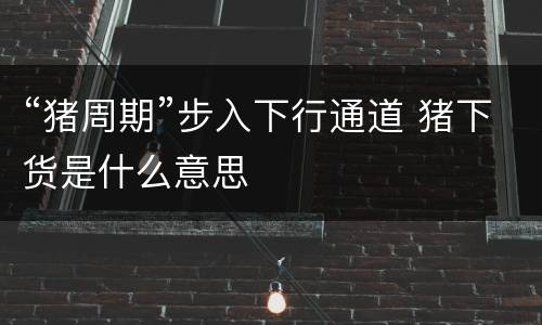 “猪周期”步入下行通道 猪下货是什么意思