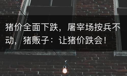 猪价全面下跌，屠宰场按兵不动，猪贩子：让猪价跌会！