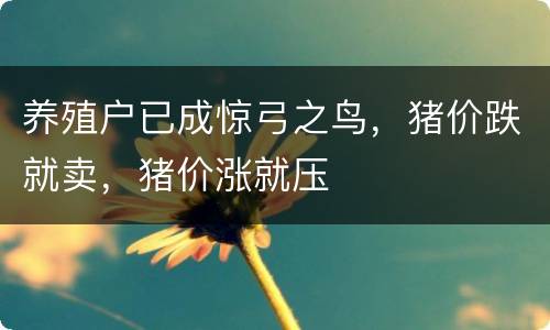 养殖户已成惊弓之鸟，猪价跌就卖，猪价涨就压