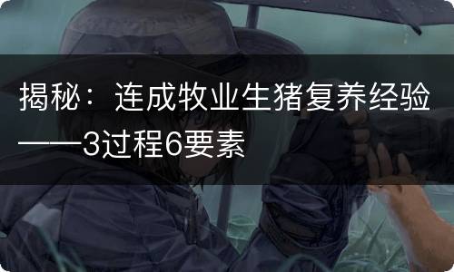 揭秘：连成牧业生猪复养经验——3过程6要素