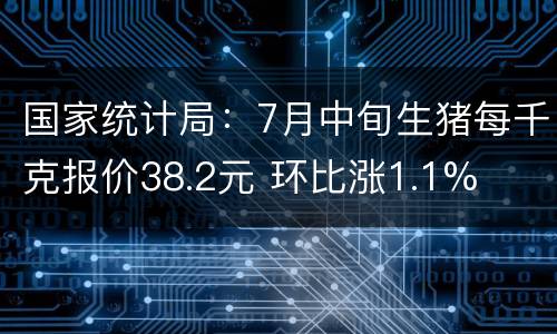 国家统计局：7月中旬生猪每千克报价38.2元 环比涨1.1%