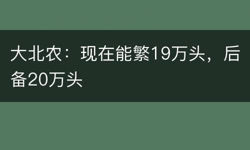 大北农：现在能繁19万头，后备20万头