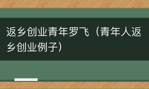 返乡创业青年罗飞（青年人返乡创业例子）