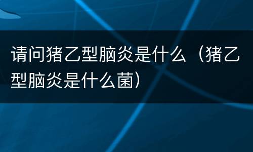 请问猪乙型脑炎是什么（猪乙型脑炎是什么菌）