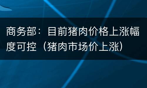 商务部：目前猪肉价格上涨幅度可控（猪肉市场价上涨）